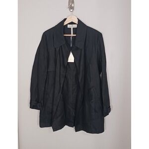 Crown Linen Designs Oversized Linen Jacket Womens XS Black Lagenlook Open Front